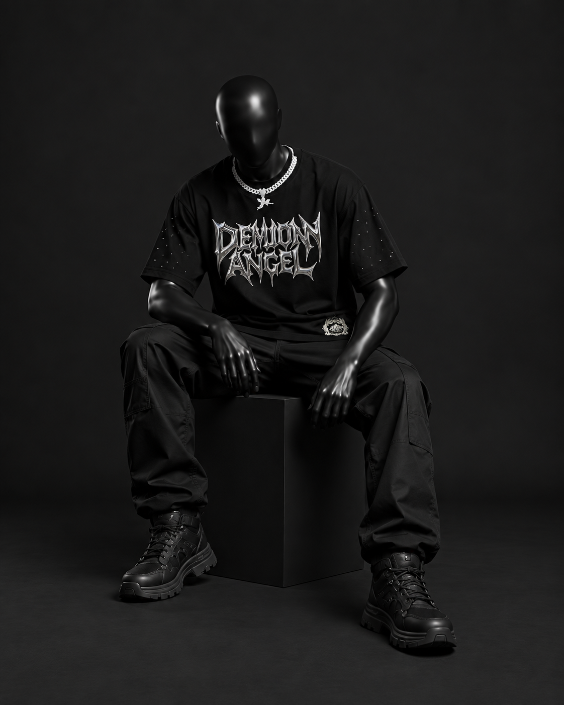 Demon Angel Oversized Tee – Black