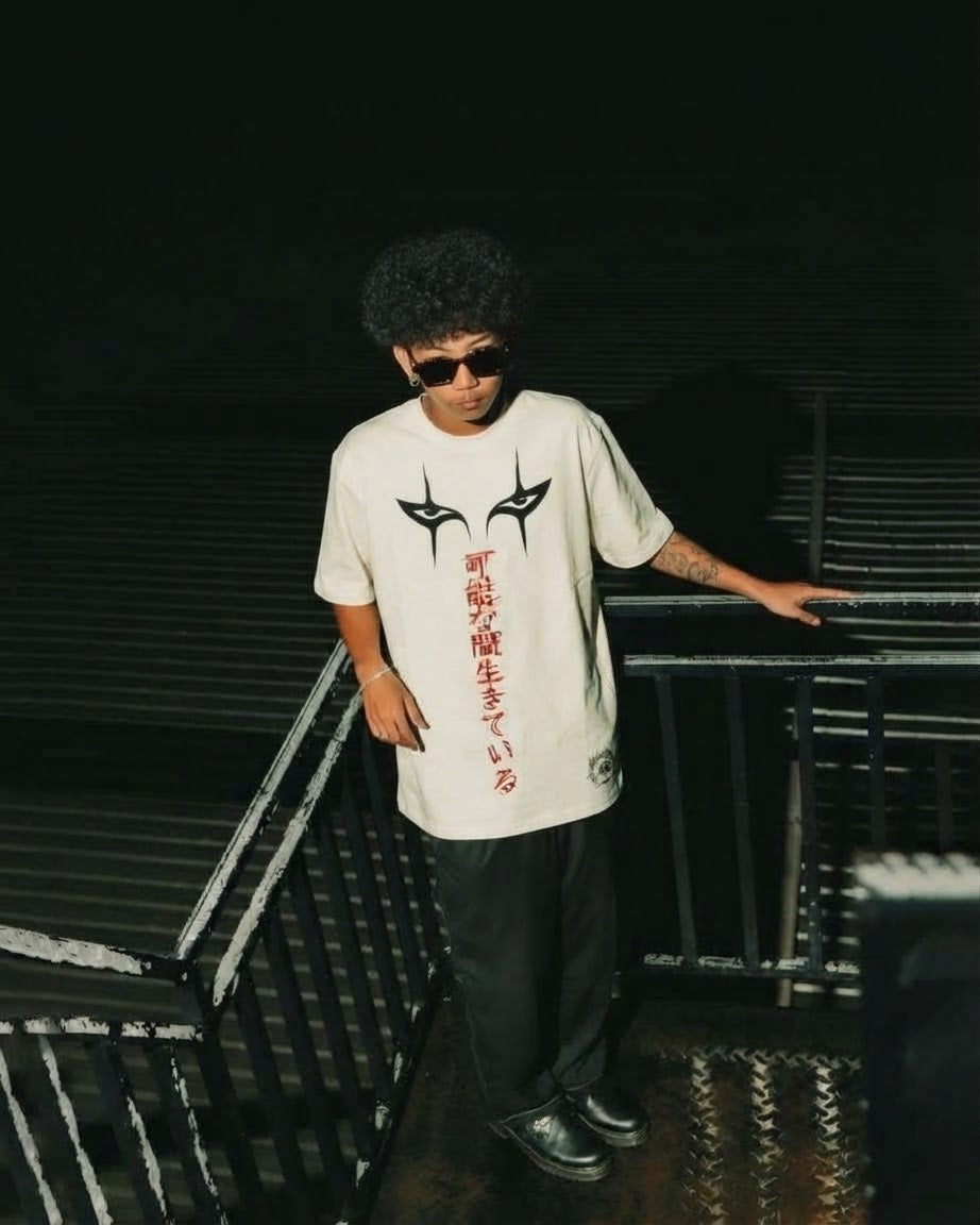 Infernal Gaze Oversized Tee – Bone