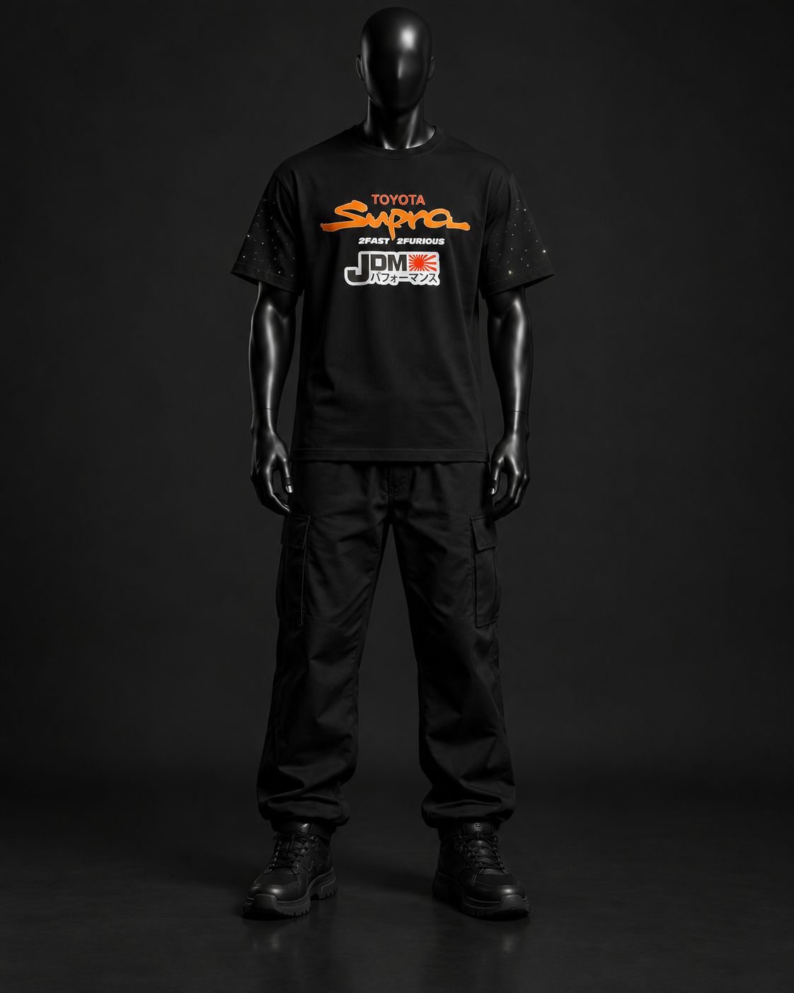 Orange Line Oversized Tee – Black