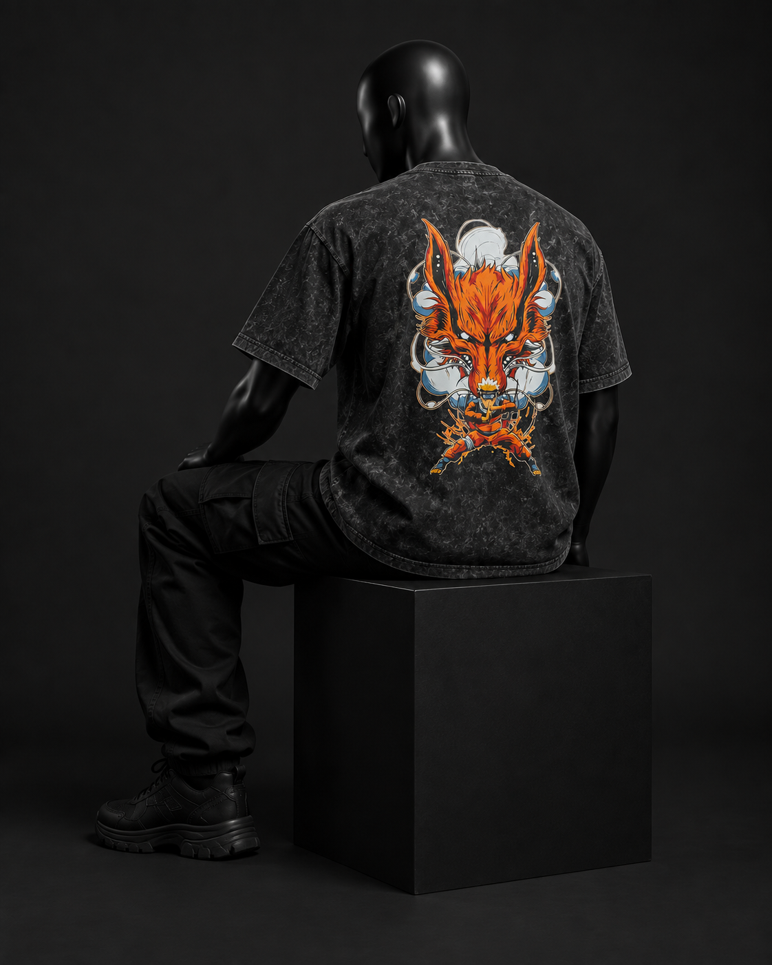Fox Spirit Acid Wash Tee – Black