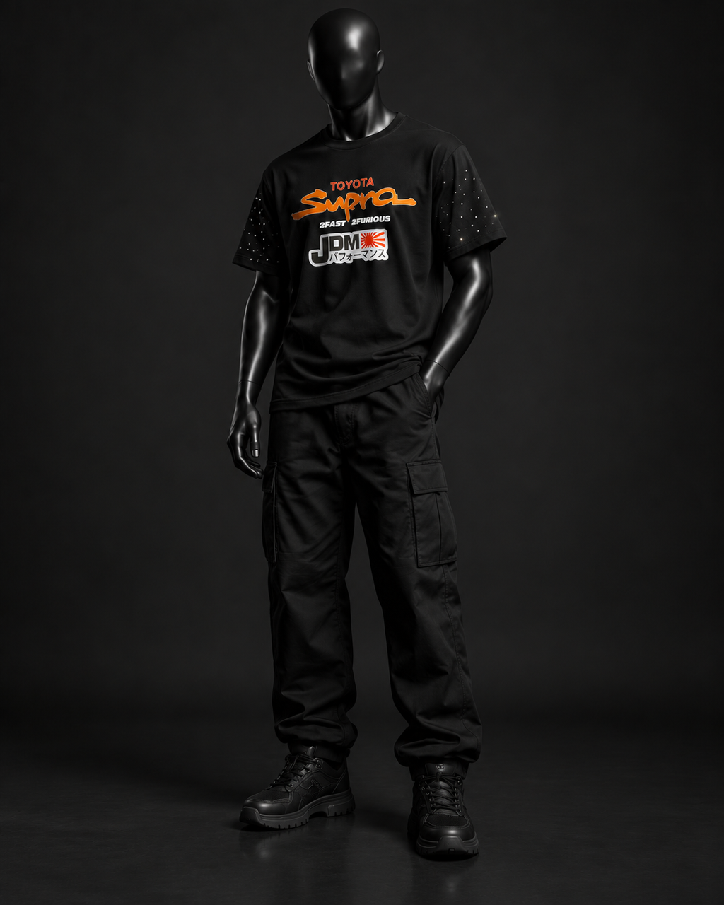 Orange Line Oversized Tee – Black
