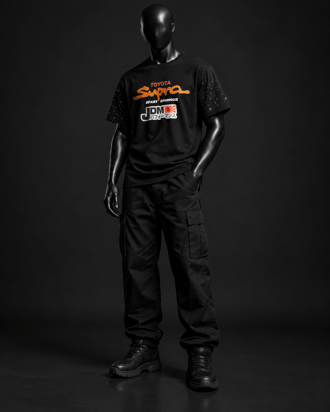 Orange Line Oversized Tee – Black