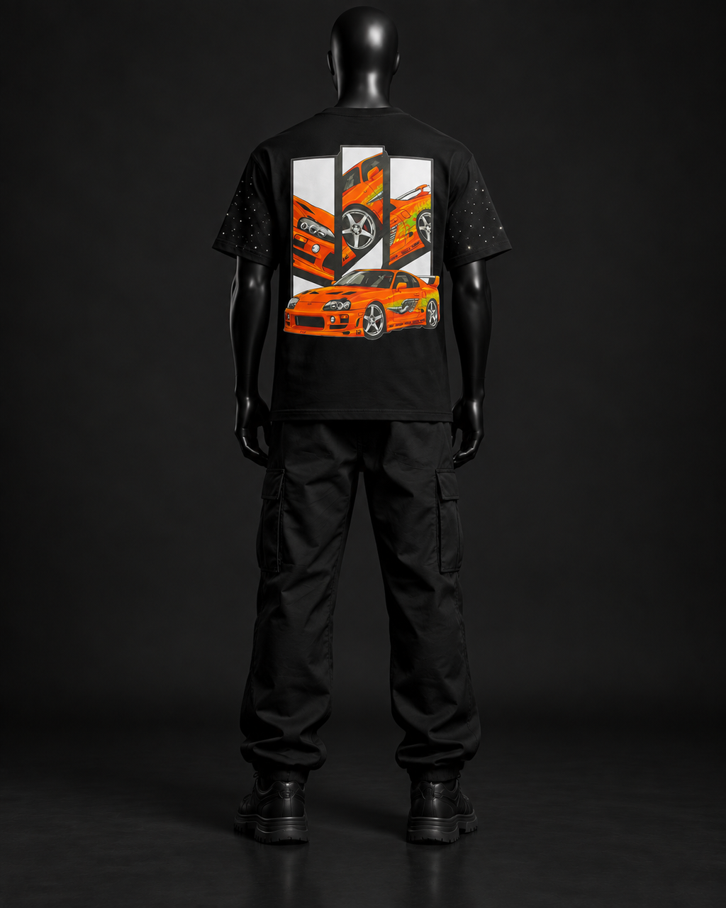 Orange Line Oversized Tee – Black