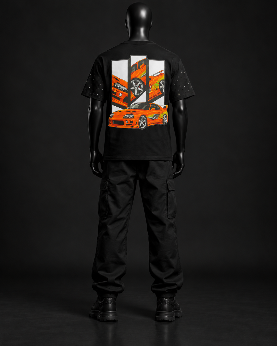 Orange Line Oversized Tee – Black