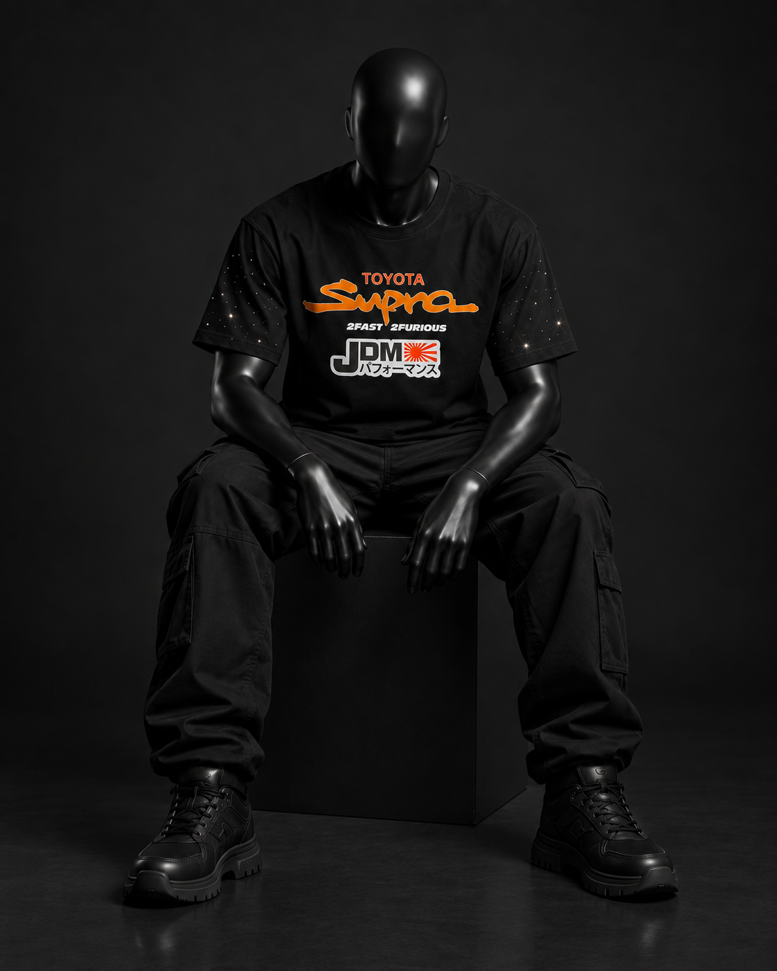Orange Line Oversized Tee – Black