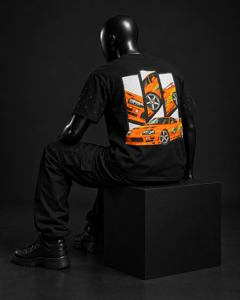 Orange Line Oversized Tee – Black