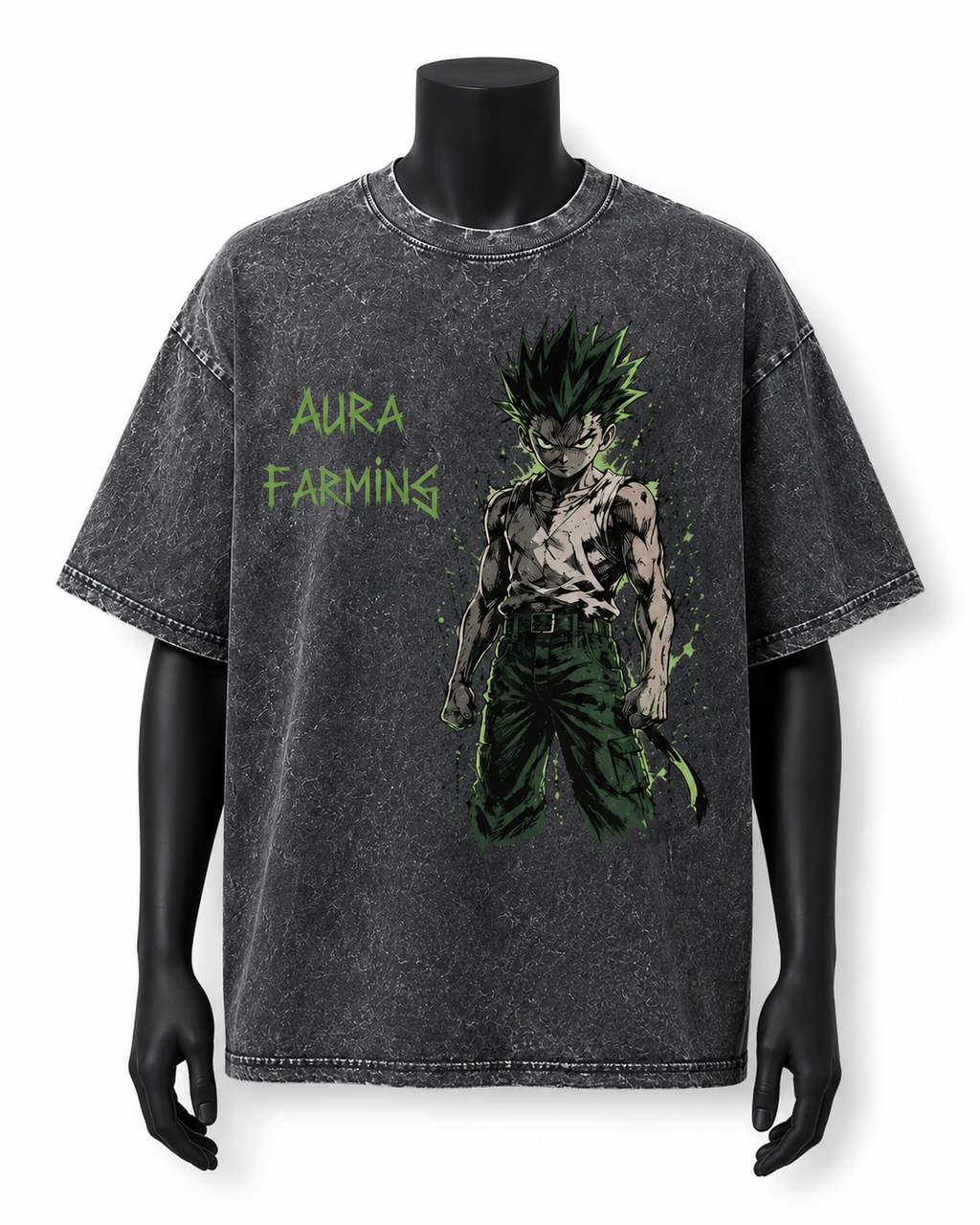 GREEN GAZE Oversized Tee — Washed Black