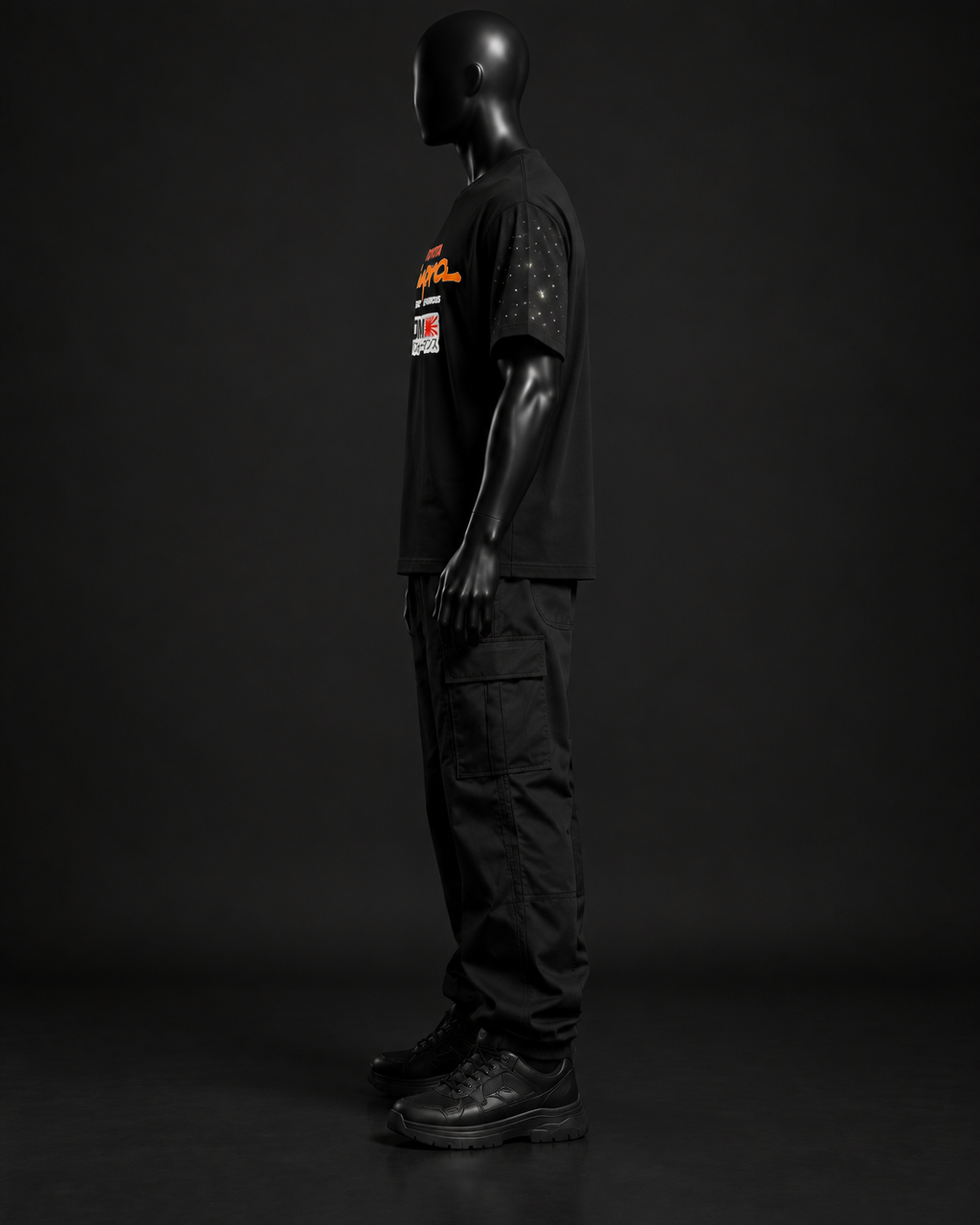 Orange Line Oversized Tee – Black