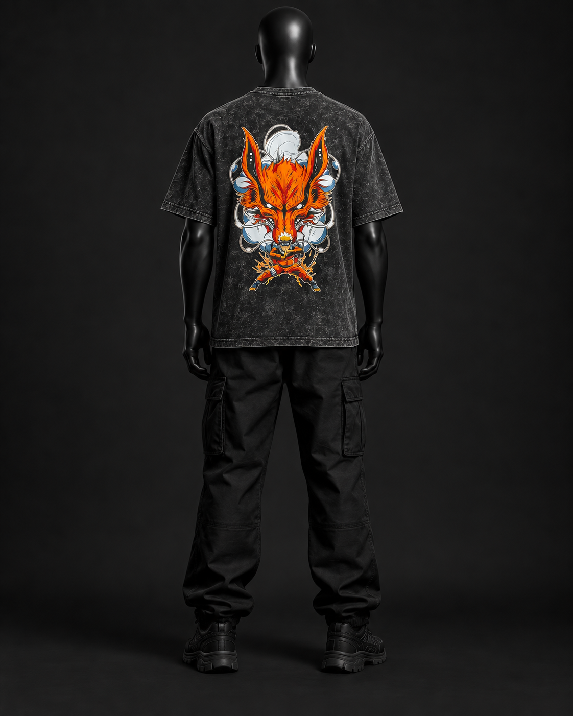 Fox Spirit Acid Wash Tee – Black